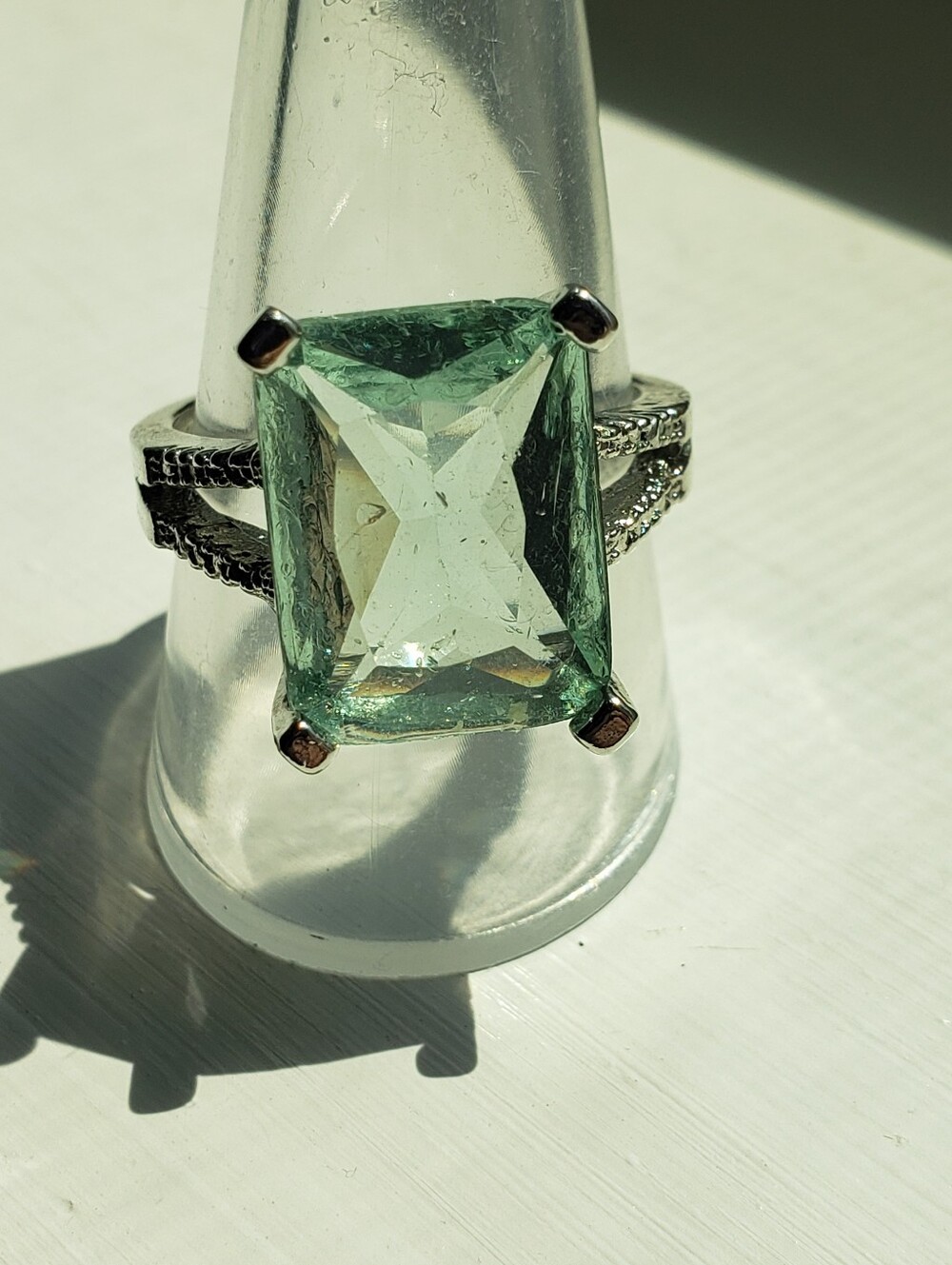 NEW Sz 9.5 Sterling Stamped Fashion Aquamarine Ring, Large, Pale Aqua Green